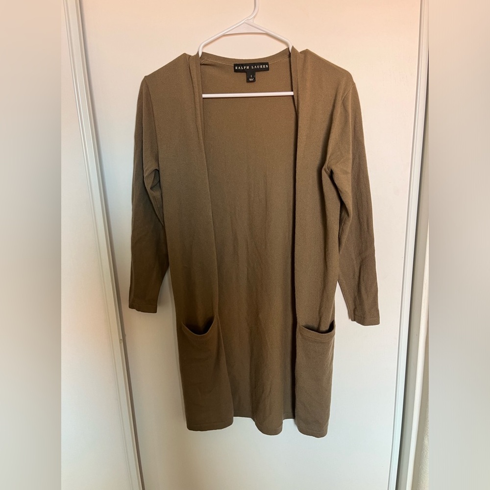 Ralph‎ Lauren Black Label Cardigan Sweater Womens Large Cashmere Long Brown